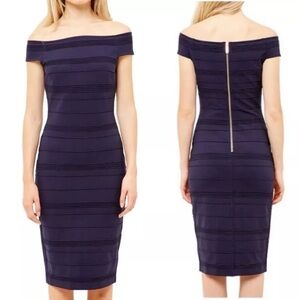 Ted Baker Inan Stripe Texture Bardot Dress In Navy size 3